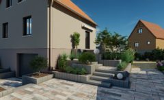 Außenbereich in Agora Corail Pflaster und Blockstufen Mailand - 3D Simulation